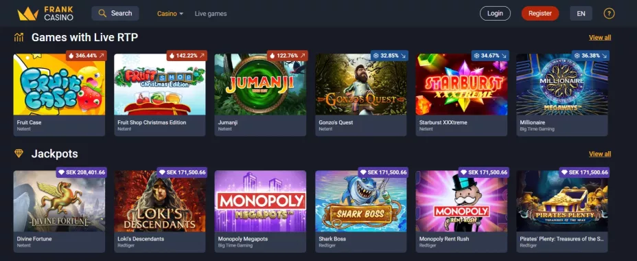 Frank Casino 180% tot €450 + 235 Free Spins welkomstbonus voor Nederlandse spelers